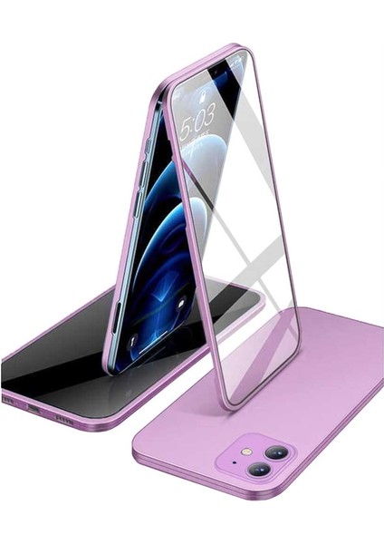 Apple iPhone 12 Uyumlu 360 Derece Tam Kaplayan Cam Kapak Kılıf