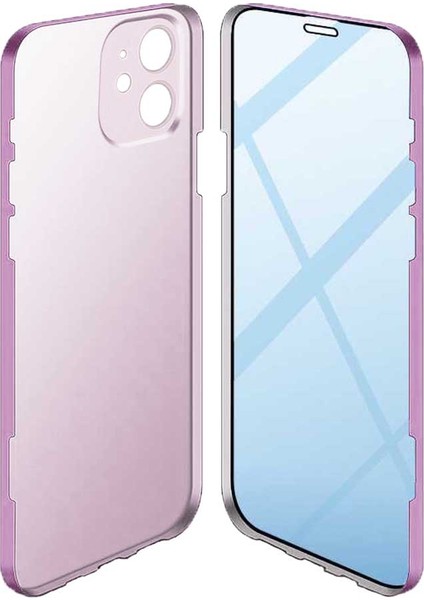 Apple iPhone 12 Uyumlu 360 Derece Tam Kaplayan Cam Kapak Kılıf