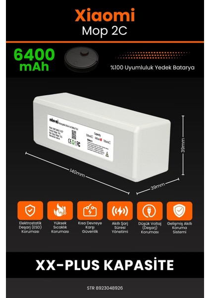 Xiaomi Xiaomi Mi Vacuum Mop 2c 6400MAH Robot Süpürge Bataryası - Yüksek Yoğunluklu Li-Ion Hücre