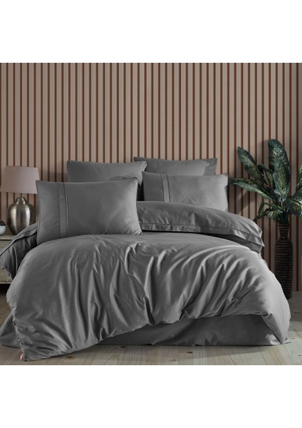 Plain - Gri Çift Kişilik 300TC Saten Nevresim Takımı