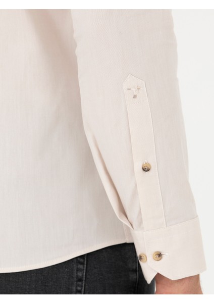 Erkek Bej Slim Fit %100 Pamuk Oxford Gömlek 50270162-VR011