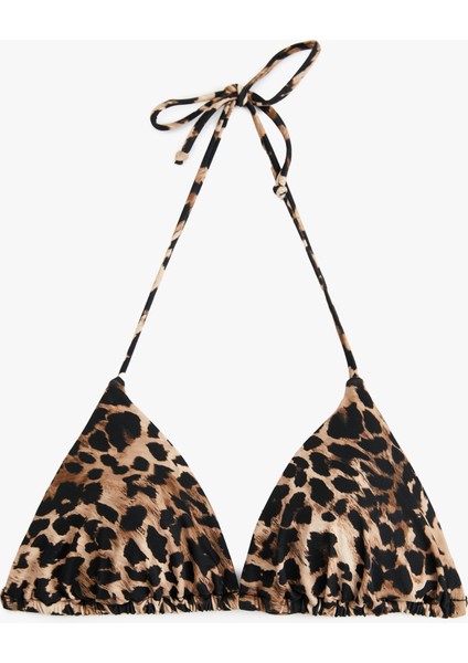 Boyundan Bağlamalı Ipli Leopar Desenli Üçgen Bikini Üstü