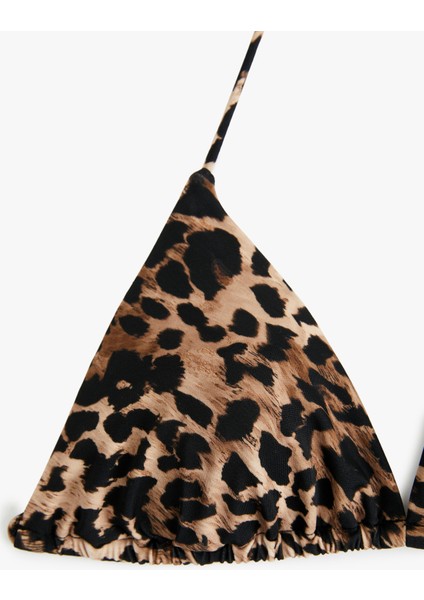 Boyundan Bağlamalı Ipli Leopar Desenli Üçgen Bikini Üstü