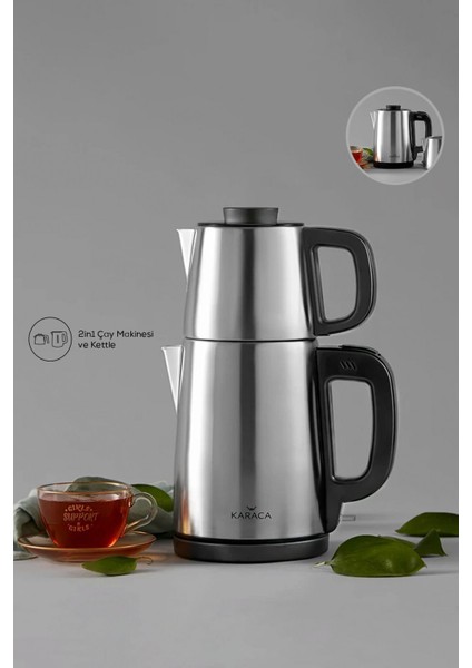 Tea Break 2 In 1 Çelik Su Isıtıcı Çay Makinesi Inox Siyah