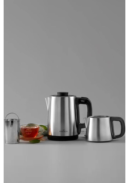 Tea Break 2 In 1 Çelik Su Isıtıcı Çay Makinesi Inox Siyah