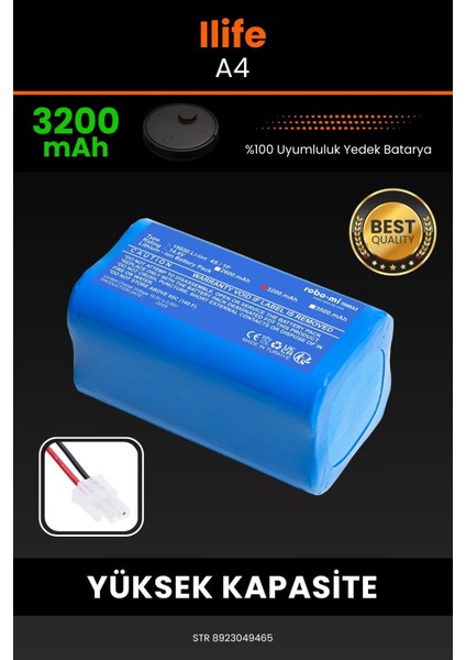İlife A4 3200mAh Robot Süpürge Bataryası - Yüksek Yoğunluklu Li-ion Hücre