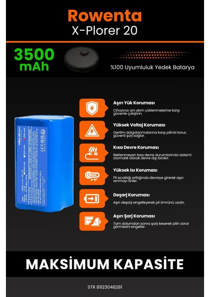 Rowenta X-Plorer 20 3500MAH Robot Süpürge Bataryası - Koruma Katmanlı Batarya Teknolojisi