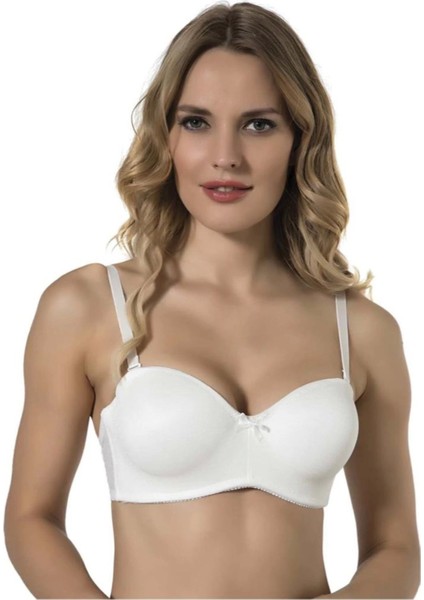 Mesh Kumaş Içi Boş Straplez Kadın Beyaz Sütyen - 1220