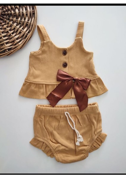 Bb-Yazlık 2li Set Çıtçıtlı Zıbın Kız Bebek Çocuk Fırfırlı