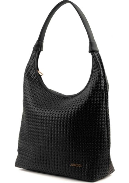 Günlük Fermuarlı Siyah Örgülü Kadın Çanta
