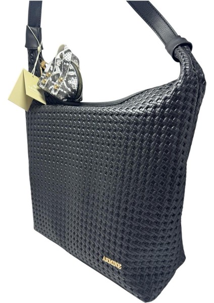 Günlük Fermuarlı Siyah Örgülü Kadın Çanta modelleri