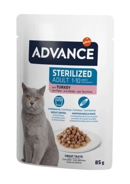 Advance Hindi Etli Pouch Kısırlaştırılmış Yetişkin Kedi Maması 85 gr