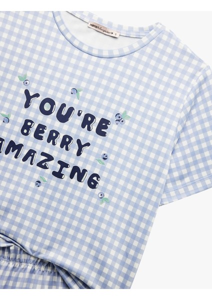 Baskılı Pötikare Desenli Kısa Kollu Bisiklet Yaka Şortlu Pijama Takımı