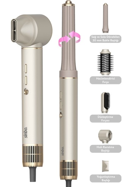 Pro Airwrap Compact Multi-Styler Hava Üfleme 5in1 Saç Şekillendirici Bldc Motor SHD-1729 Shiny Gold