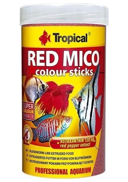 Tropical Red Mico Colour Sticks Kan Kurdu Içerikli Ekstrüde Balık Yemi 100 ml 32 gr