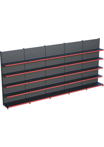 Antrasit Market Petshop Kırtasiye Rafı Duvar Ünitesi D30CMXG500CMXH220CM Antrasit Market Raf Sistemi