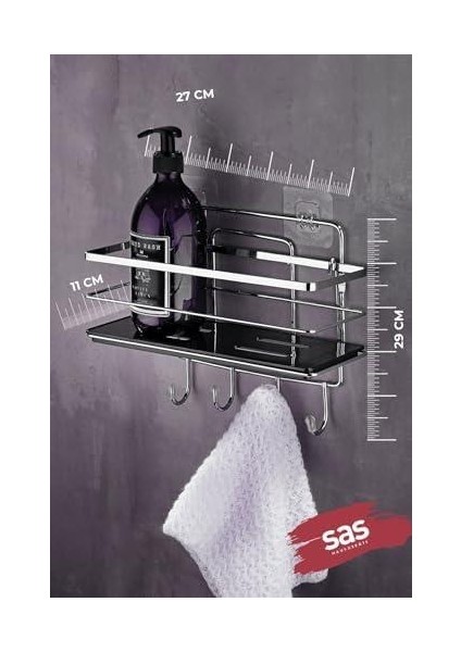 Haus Yapışkanlı Ömür Boyu Paslanmaz Ayarlanabilir Raf Banyo Düzenleyici Şampuanlık Krom Siyah Lş-01