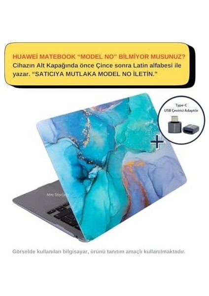 Huawei Kılıf Matebook D15 Kılıf (2019-2020-2021-2022 Yılı) ile Uyumlu Marble Desenli Açık Yeşil