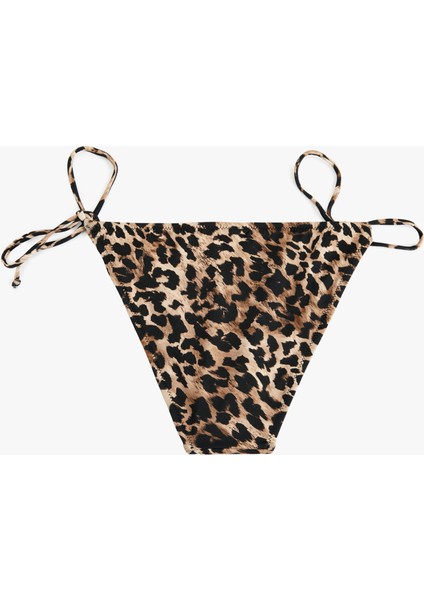 Astarlı Biyeli Yanları Ipli Leopar Desenli Bikini Altı
