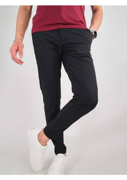 Yan Cep Beli Lastikli Ince Siyah Jogger Pantolon