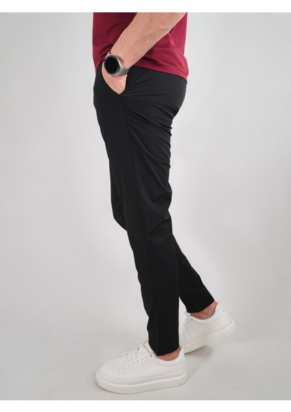 Yan Cep Beli Lastikli Ince Siyah Jogger Pantolon