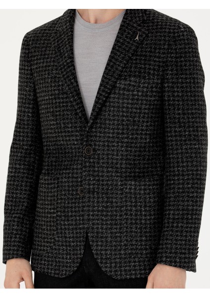 Erkek Antrasit Slim Fit Yün Karışımlı Spor Ceket 50272721-VR006