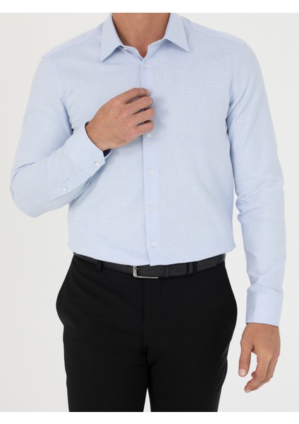 Erkek Mavi Slim Fit Pamuk Gömlek 50279881-VR036