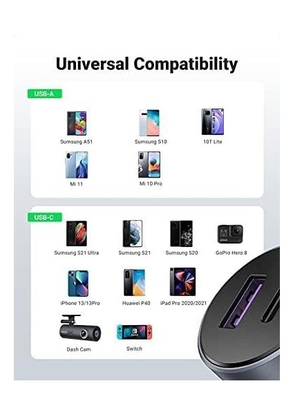 52.5 W Çift Port USB C-Usb A Pd-Qc Hızlı Araç Şarj Cihazı