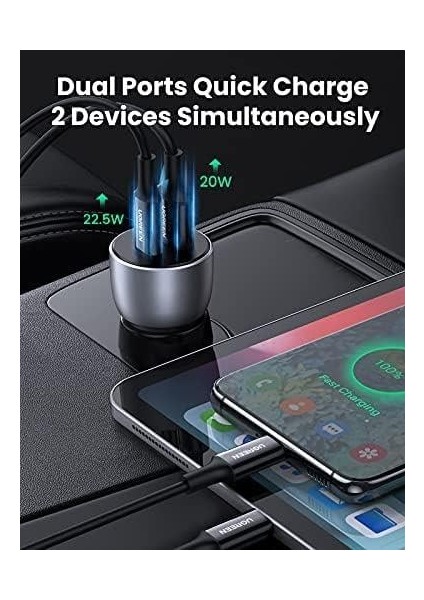 52.5 W Çift Port USB C-Usb A Pd-Qc Hızlı Araç Şarj Cihazı