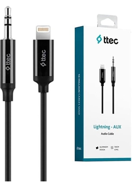 Orijinal Aux To Lightning iPhone Ses Kablosu 100 Cm, 1 Metre Siyah 2 Yıl Garantili Yüksek Kalite - 2DK42S