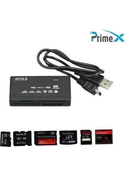 Plus PX-550 6 Giriş Micro,mmc,minisd,sc-Hc,xd,msduo,cf Kart Okuyucu, Çoklu USB Kart Okuyucu