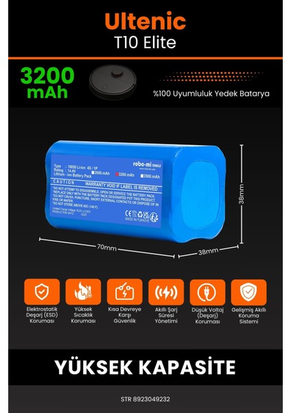 Ultenic T10 Elite 3200mAh Robot Süpürge Bataryası - Yüksek Yoğunluklu Li-ion Hücre fiyatları