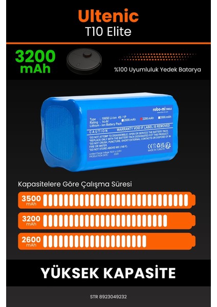 Ultenic T10 Elite 3200mAh Robot Süpürge Bataryası - Yüksek Yoğunluklu Li-ion Hücre fırsatları