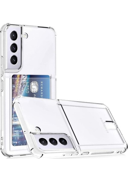 Samsung Galaxy S22 Plus Ile Uyumlu Transparent Pulisic Kartlıklı Darbe Emici Shock-Absorbing Kartvizit Bölmeli Transparent Görünümlü Card Case Antişok Kılıf, Şeffaf
