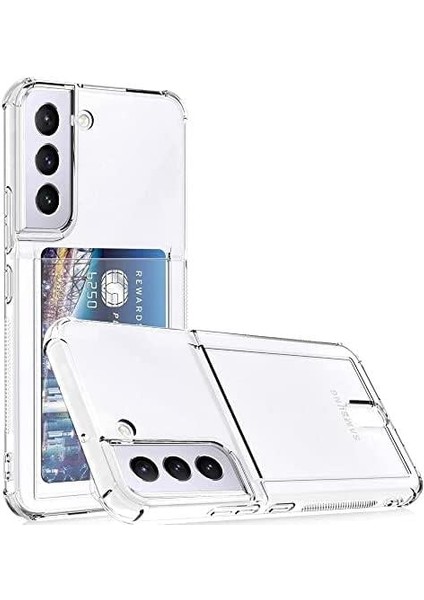 Samsung Galaxy S22 Plus Ile Uyumlu Transparent Pulisic Kartlıklı Darbe Emici Shock-Absorbing Kartvizit Bölmeli Transparent Görünümlü Card Case Antişok Kılıf, Şeffaf