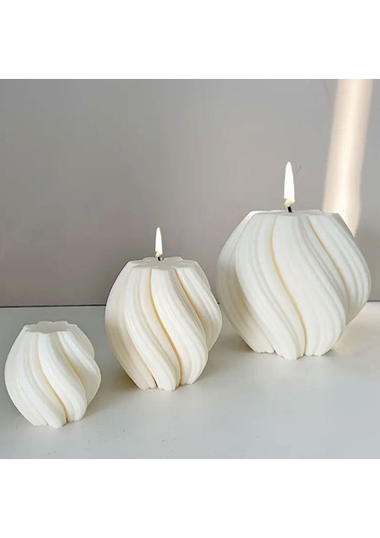 Silikon Mum 3D Orta Boy Dönen Sütun Geometrik Dalgalı Sabun Beton ve Taş Tozu Kalıbı