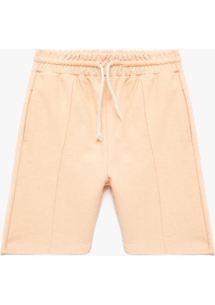 Nervür Detaylı Pamuklu Beli Bağcıklı Cepli Bermuda Şort