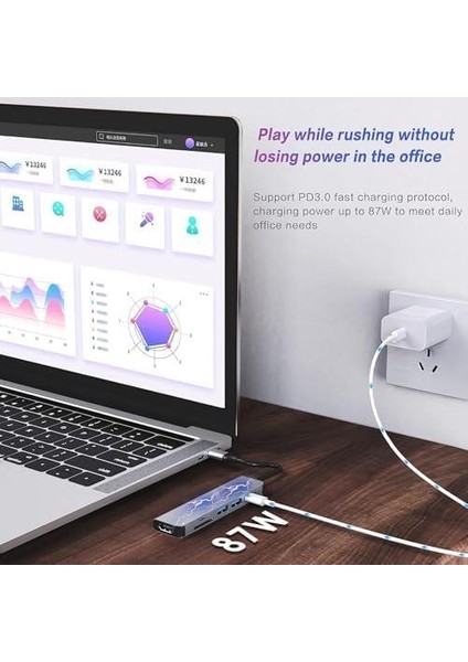 USB C Hub, MacBook Pro ve Hava Aksesuarları Için Çoklu Bağlantı Noktalı USB C Adaptörü, 4K Hdmı, USB 3.0, Sd/tf Kart Okuyucu, 100W Pd Dizüstü Bilgisayar ve Diğer C Tipi Cihazlar Için Uyumlu