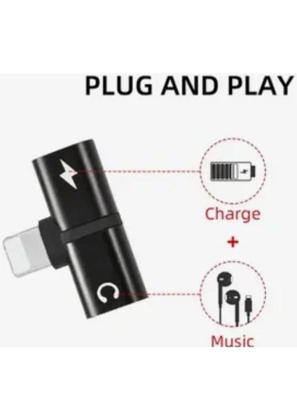 Çoğaltıcı Adaptör - Aynı Anda Müzik ve Şarj - Lightning Uyumlu 2x Lightning Girişli Çözüm - Şık ve Dayanıklı Tasarım - Siyah