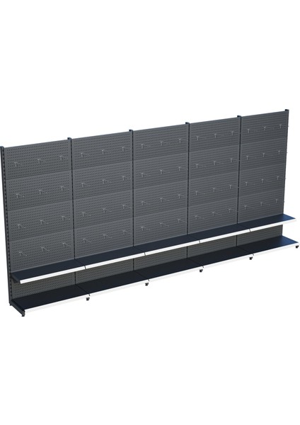 Antrasit Market Petshop Kırtasiye Rafı Hırdavat Rafı D30CMXG300CMXH220CM Antrasit Delikli Pano + Kancalı Raf