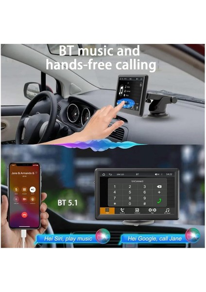 Taşınabilir Kablosuz Carplay Ekran Dash Mount, Taşınabilir Araç Çalar Carplay(Kablolu+Wifi)