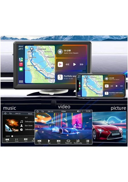 Taşınabilir Kablosuz Carplay Ekran Dash Mount, Taşınabilir Araç Çalar Carplay(Kablolu+Wifi)