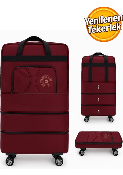 Premium Genişleyebilir 3 Körüklü Fermuarlı Tekerlekli El Valizi-Dev Boy Çanta