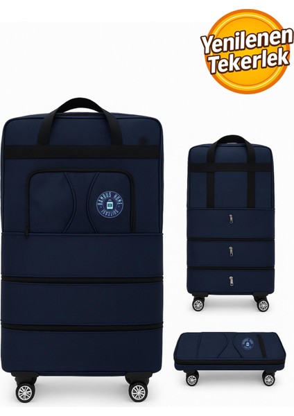 Premium Genişleyebilir 3 Körüklü Fermuarlı Tekerlekli El Valizi-Dev Boy Çanta
