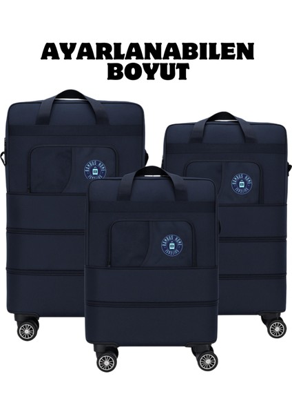Premium Genişleyebilir 3 Körüklü Fermuarlı Tekerlekli El Valizi-Dev Boy Çanta