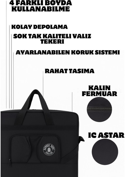 Premium Genişleyebilir 3 Körüklü Fermuarlı Tekerlekli El Valizi-Dev Boy Çanta