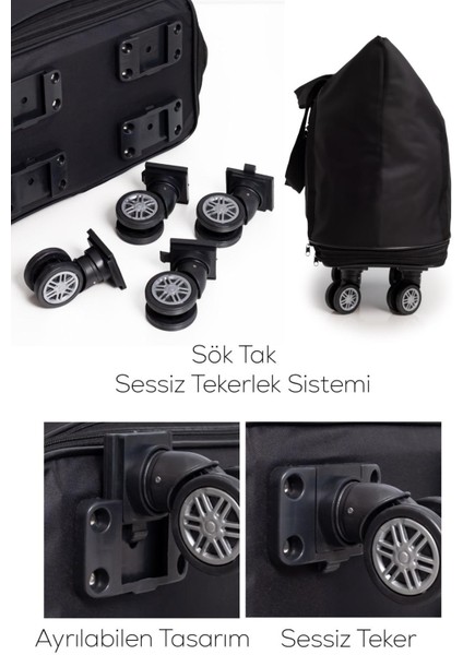 Premium Genişleyebilir 3 Körüklü Fermuarlı Tekerlekli El Valizi-Dev Boy Çanta