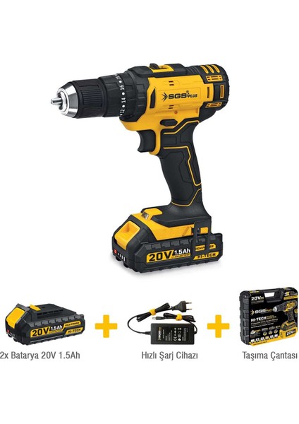 SGS5248 - 20 Volt 1.5 Amper Akülü Şarjlı Darbeli Matkap Vidalama Seti Çift Akülü