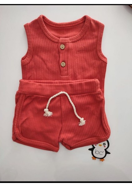 Bb-Unisex Yazlık 2li Set Atlet Şort Takım Kiremit Bebek Çocuk fiyatları