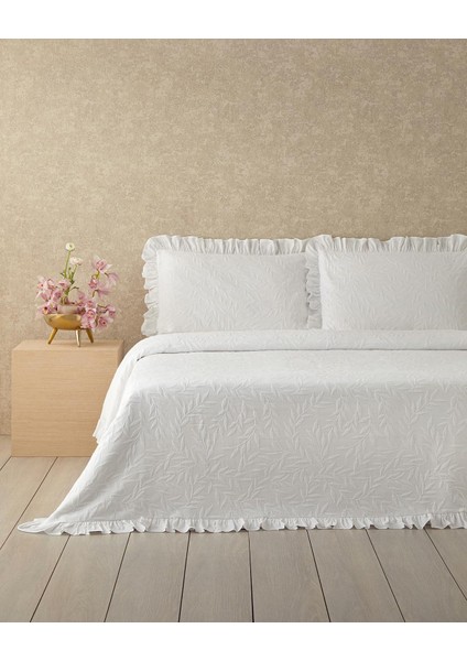 Home Alvin Pamuklu Fırfırlı Çift Kişilik Yatak Örtüsü Takımı 220X240 cm Beyaz